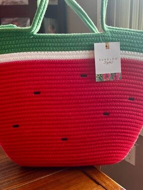 Green & Red Watermelon-Inspired Tote Cotton Rope